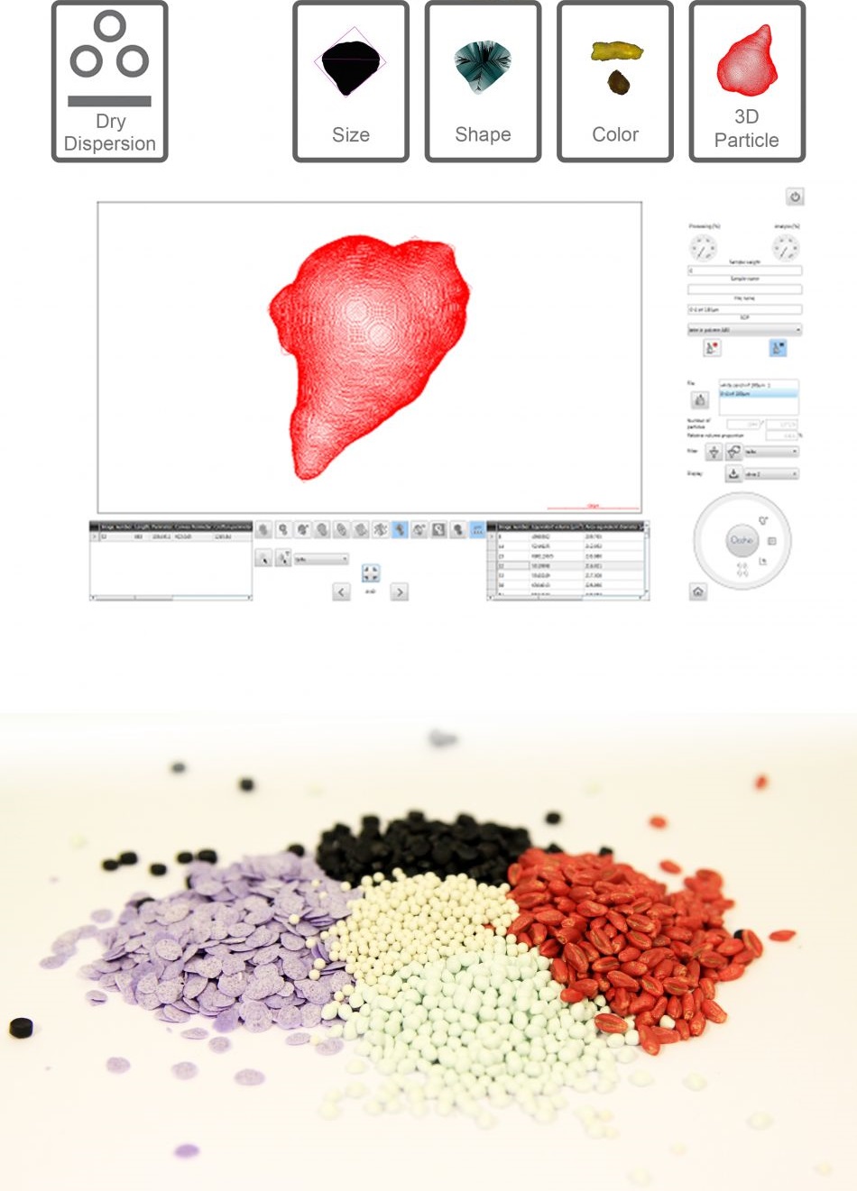 Morpho 3D - Analyse de taille, forme et couleur de particules